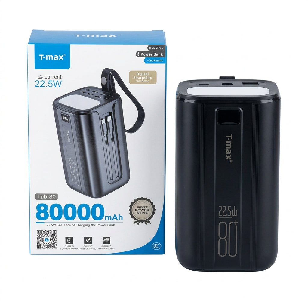 T-Max 80000mah Power Bank | Built-in Cables Led Light