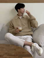 Half-Zip Lapel Knit Loose Korean sweater