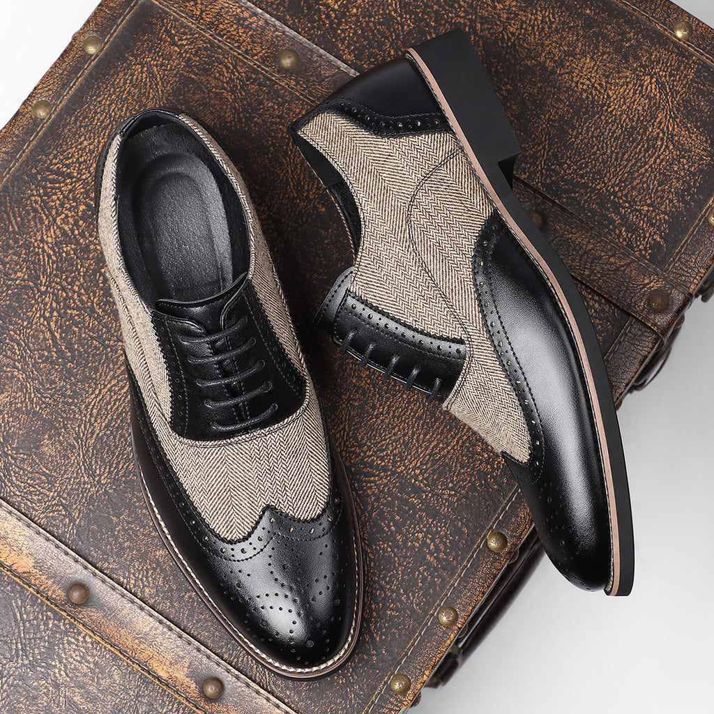 Men's Tweed-Panel Wingtip Brogues