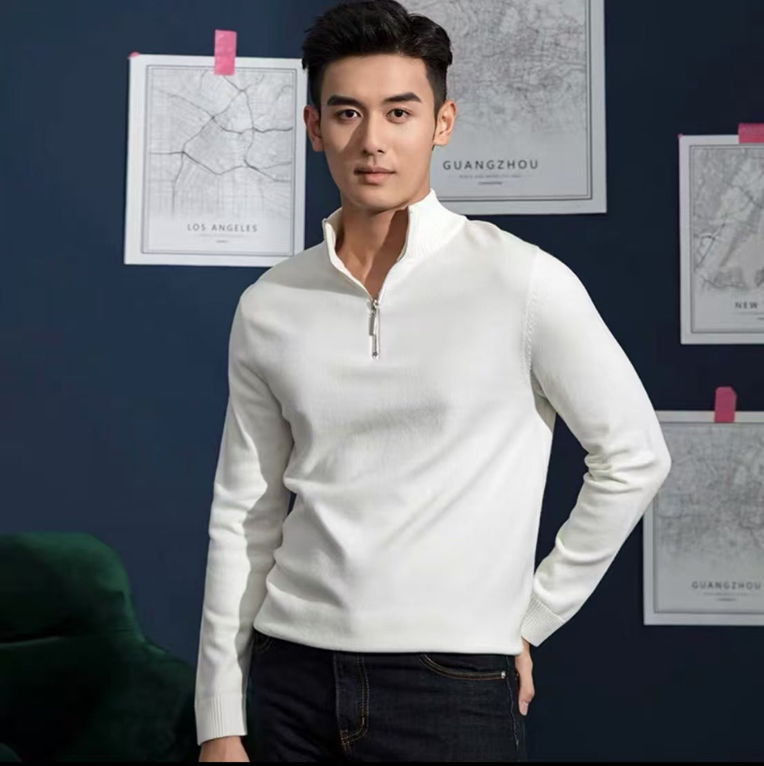 Zip Collar Slim-Fit Knit