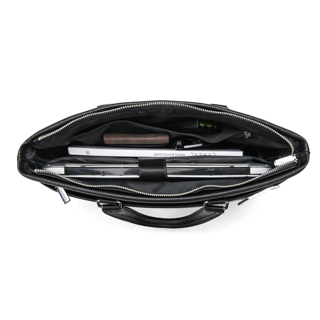 Wholesale cross-border simple pure cowhide bag tote bag men's leather briefcase 14 inch men's bag shoulder computer bag