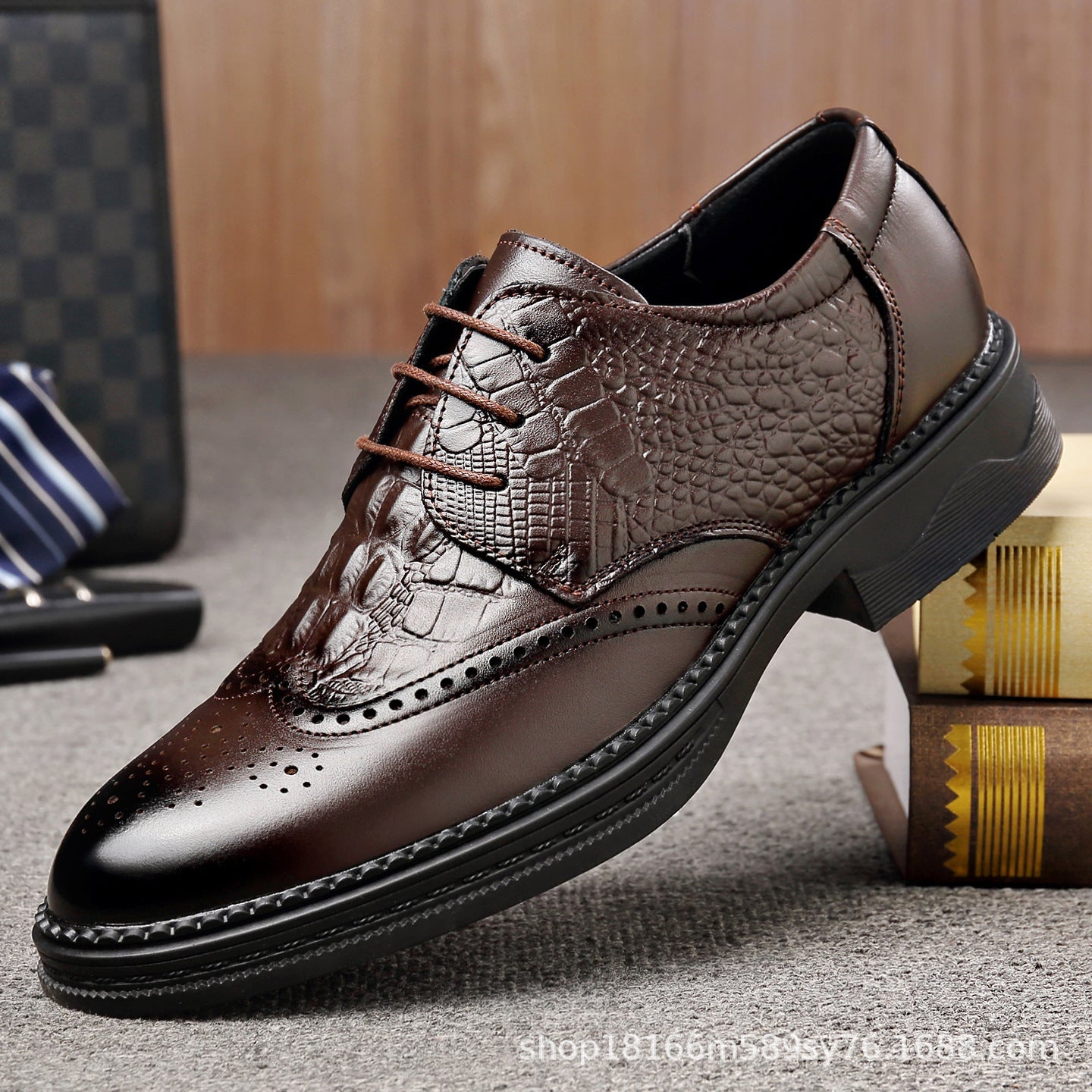 Embossed Wingtip Brogue Derbies