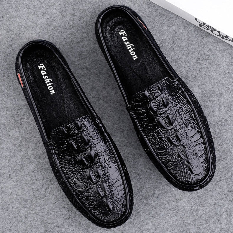 Embossed Crocodile-Pattern Leather Loafers