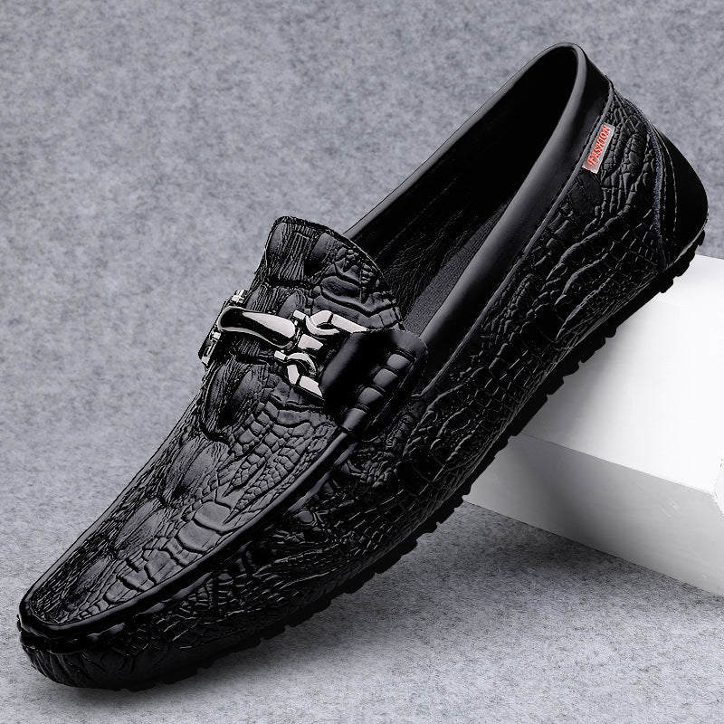 Embossed Crocodile-Pattern Leather Loafers