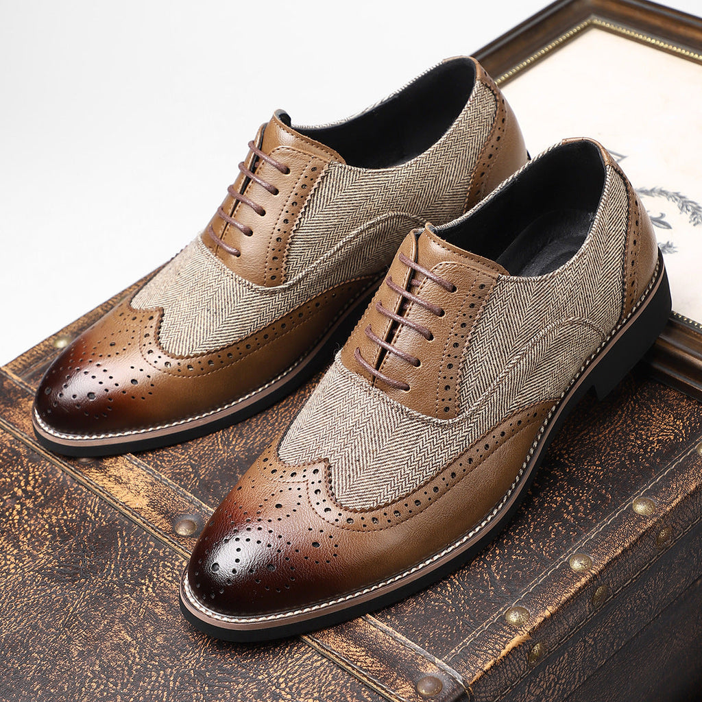 Men's Tweed-Panel Wingtip Brogues