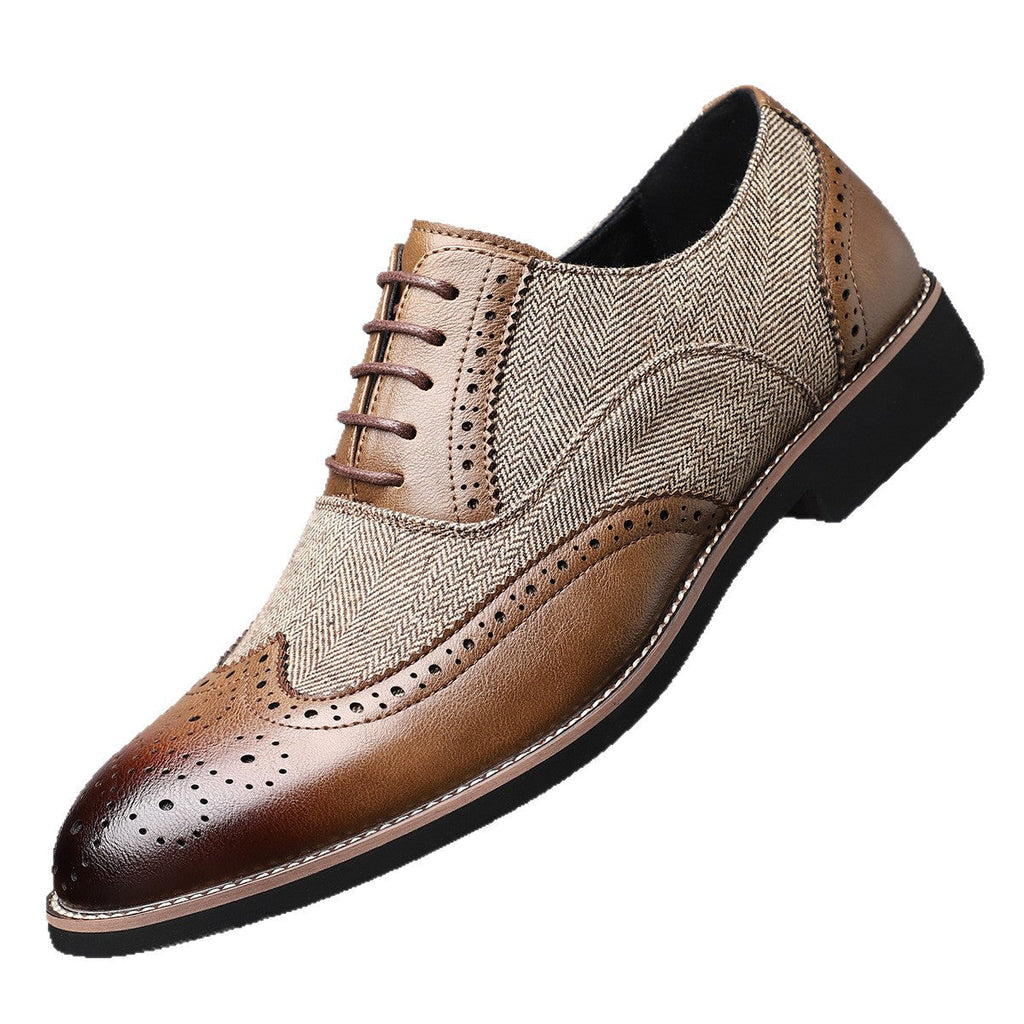 Men's Tweed-Panel Wingtip Brogues