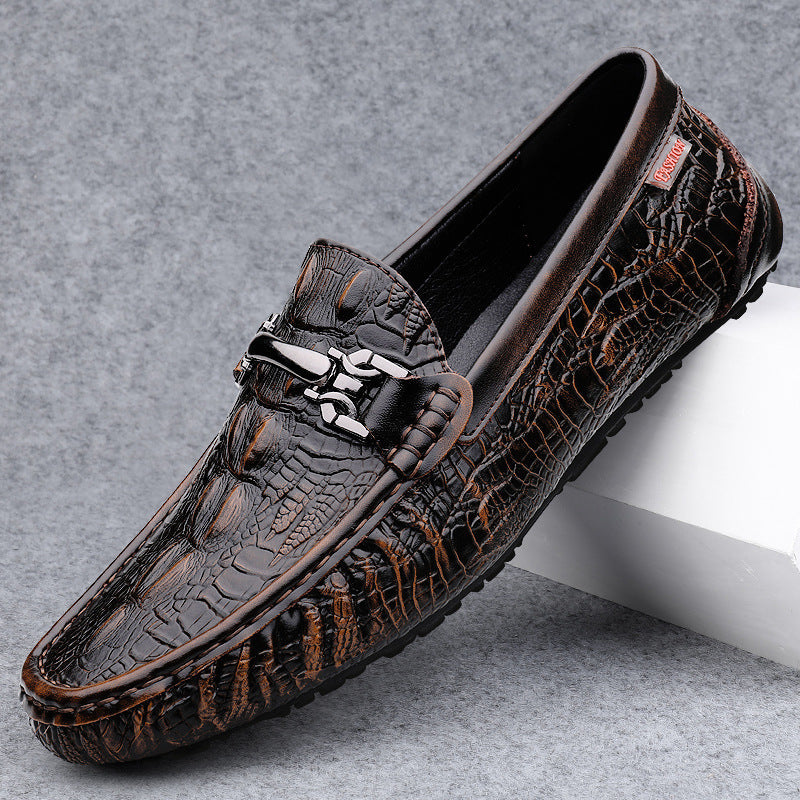 Embossed Crocodile-Pattern Leather Loafers