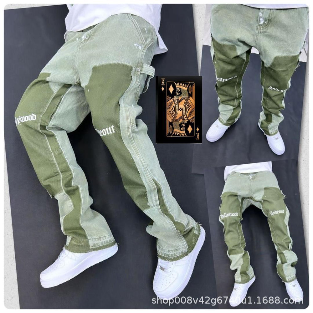 patchwork utility jeans