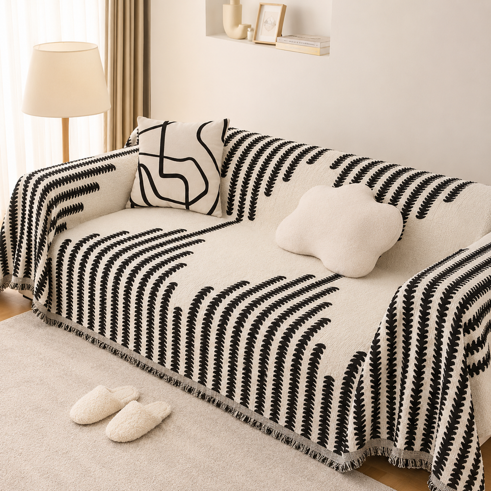 Cream and Black Reversible Sofa Cover