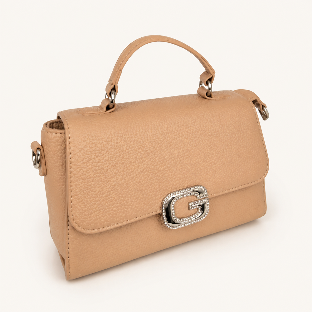 Peach Textured G-Buckle Top-Handle Bag