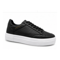 Black perforated platform sneaker on a clean white background