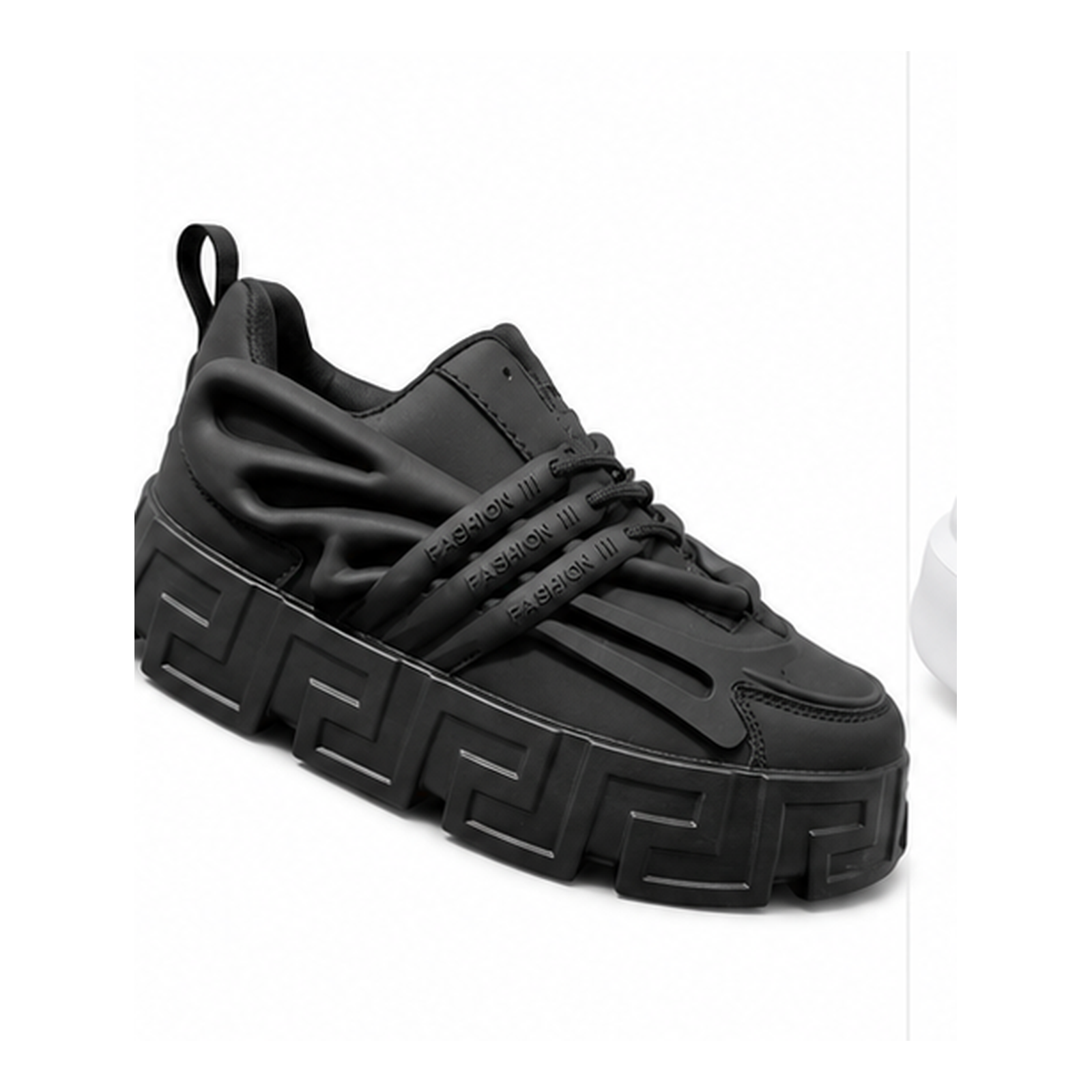 Black sculpted-sole fashion sneaker on a clean white background