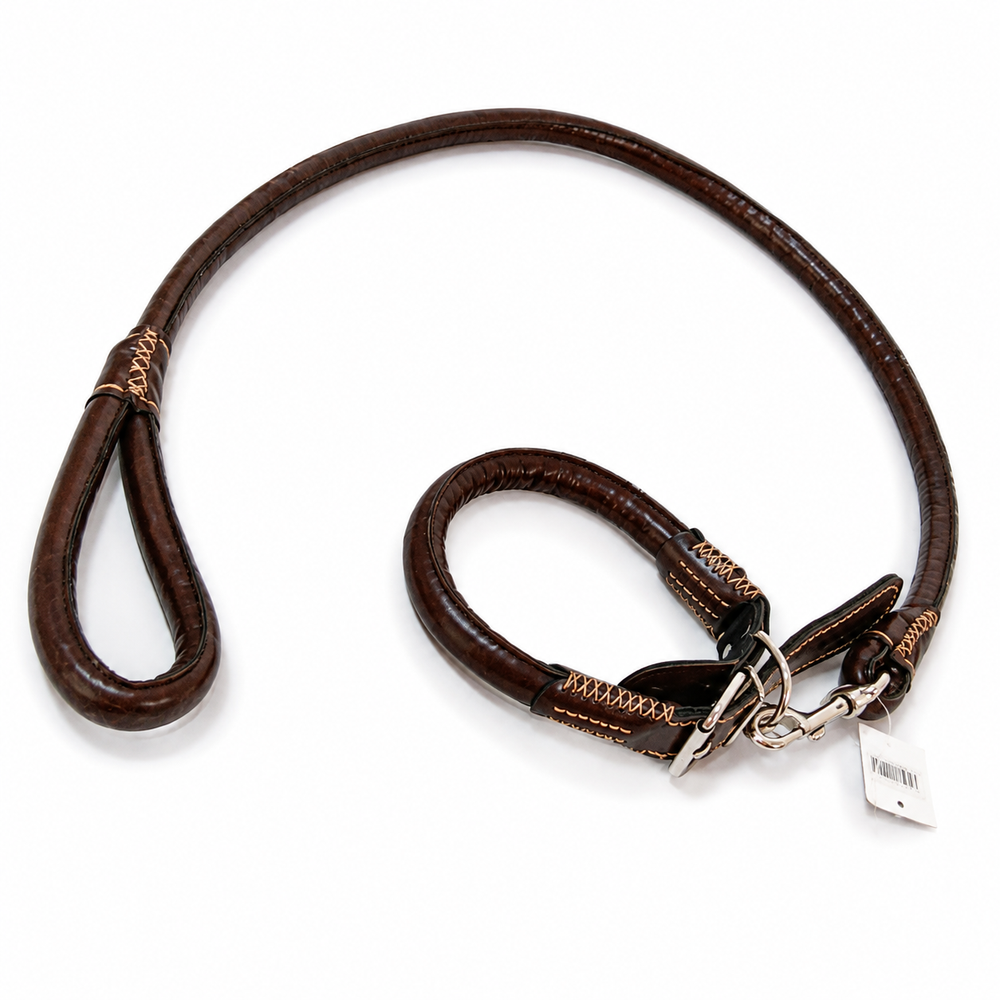 Brown Padded Dog Leash and Collar Set