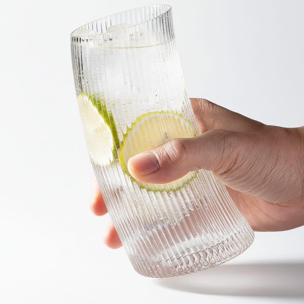 Clear Curved Ribbed Tall Glass