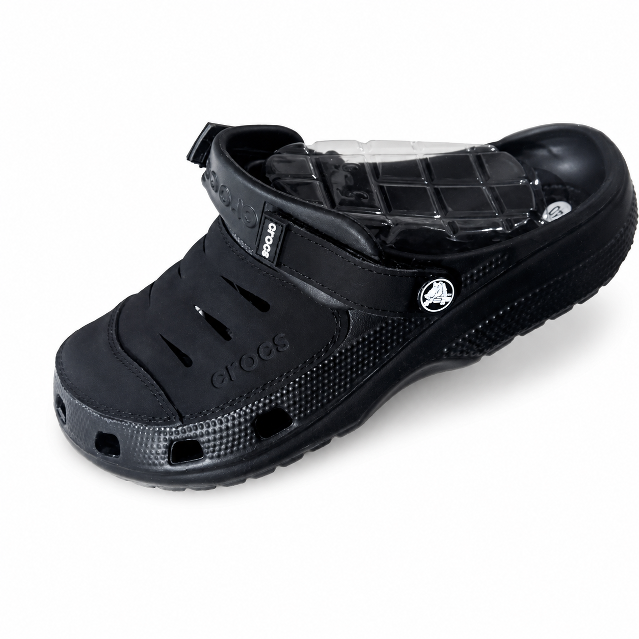 Crocs black adjustable-strap clog on a white background