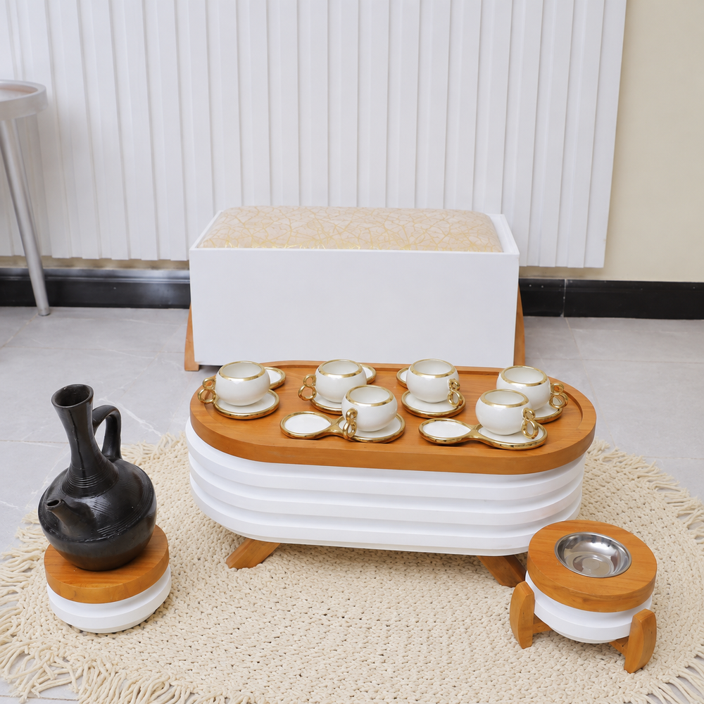 Ethiopian Coffee Ceremony Table Set – White and Wood