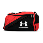Red Ezi Sports duffel bag on white background