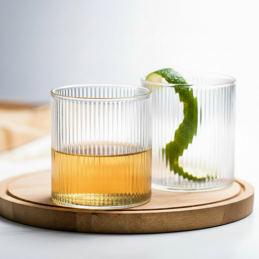 Gold-Rim Clear Straight Ribbed Tumbler