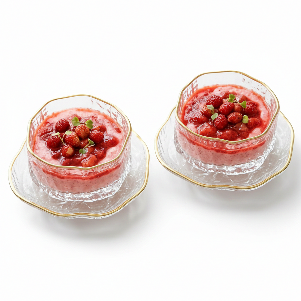 Gold-Rim Clear Textured Dessert Bowl with Saucer