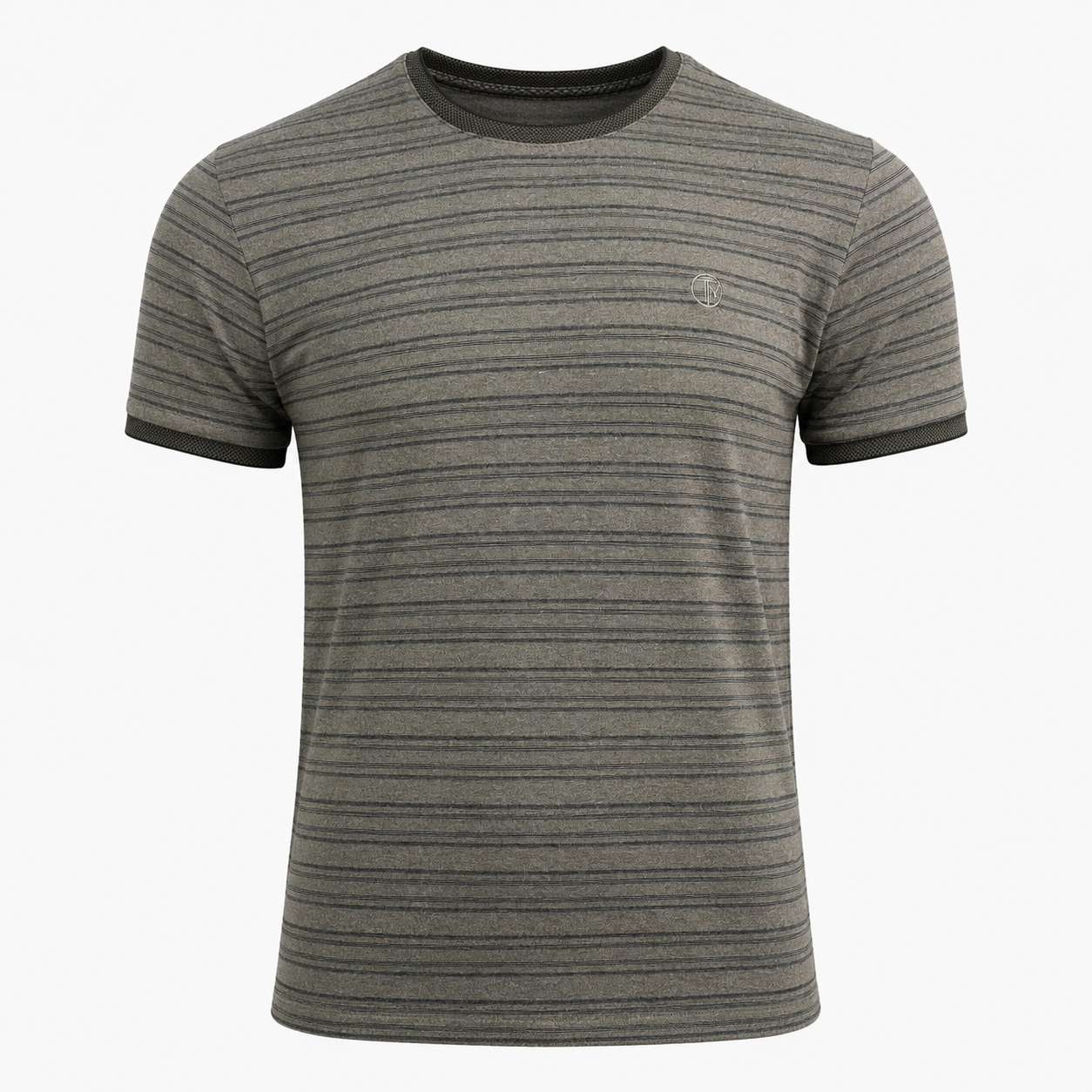 Dark gray striped short-sleeve crew-neck T-shirt