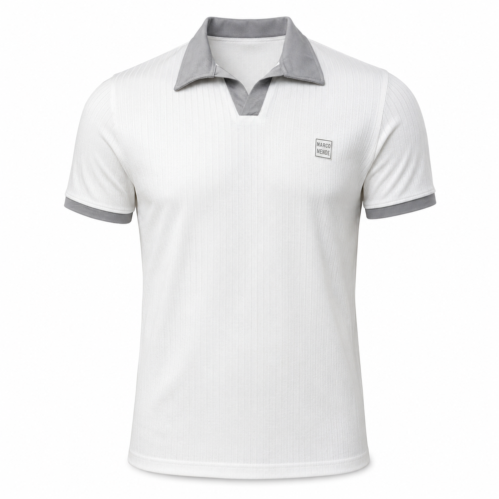 Men's White Textured Polo Shirt with Gray Trim