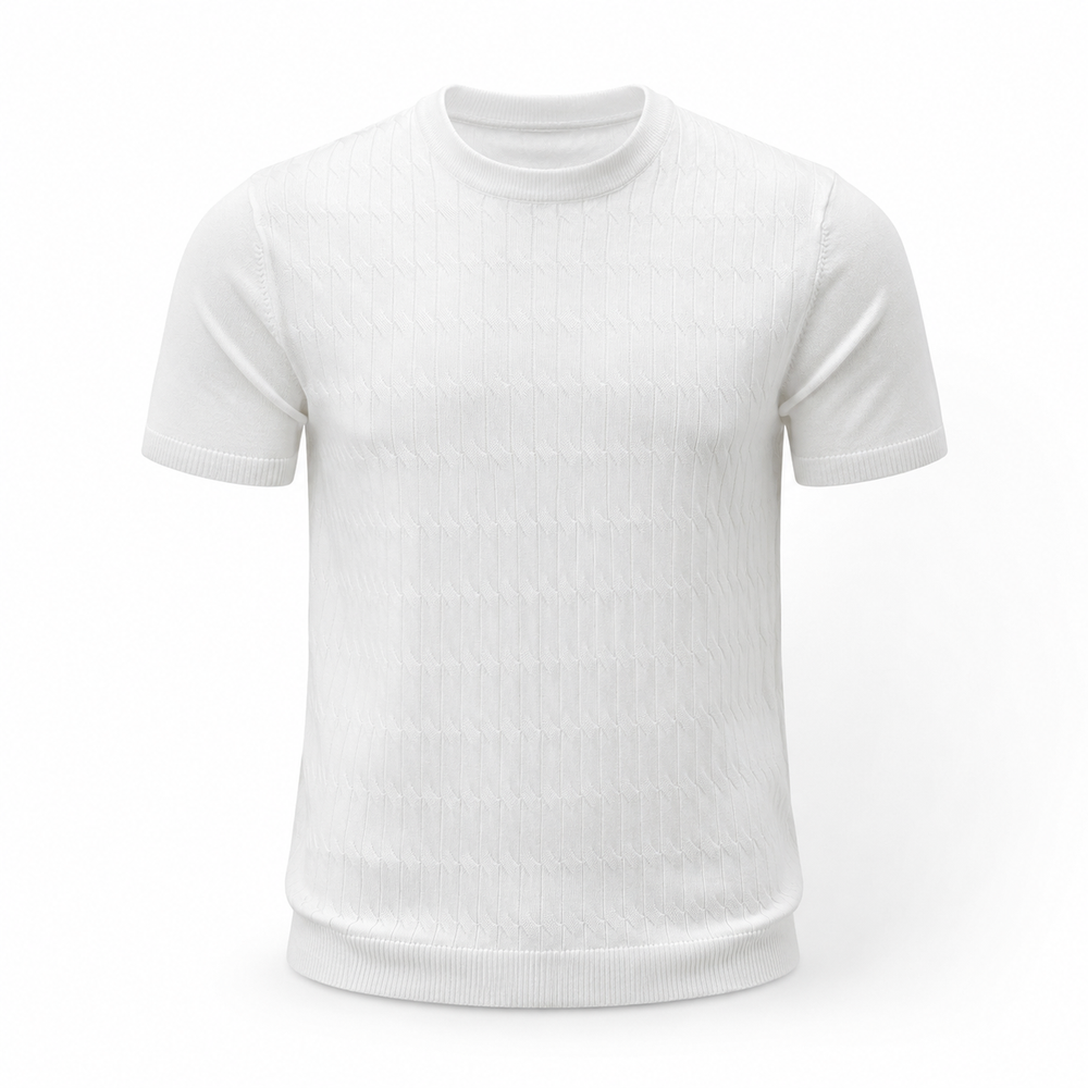 Men's White Textured Knit Short-Sleeve Shirt