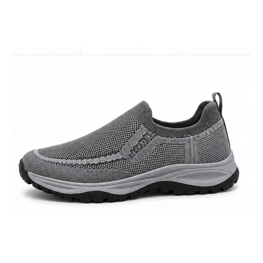 Gray Knit Slip-On Walking Shoes