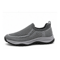 Gray knit slip-on walking shoe on a clean white background