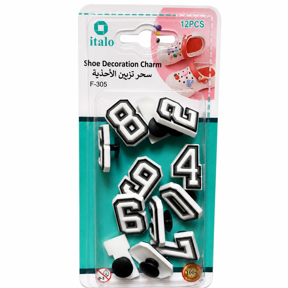 Italo Black and White Number Shoe Decoration Charms – #F-305