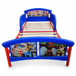 Blue kids character bed with wooden slats