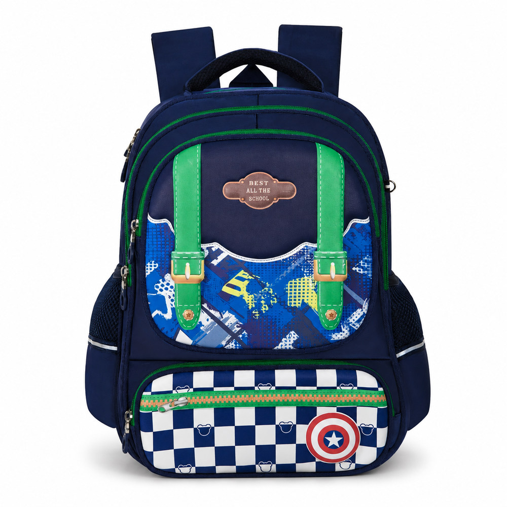 Navy Green School Backpack
