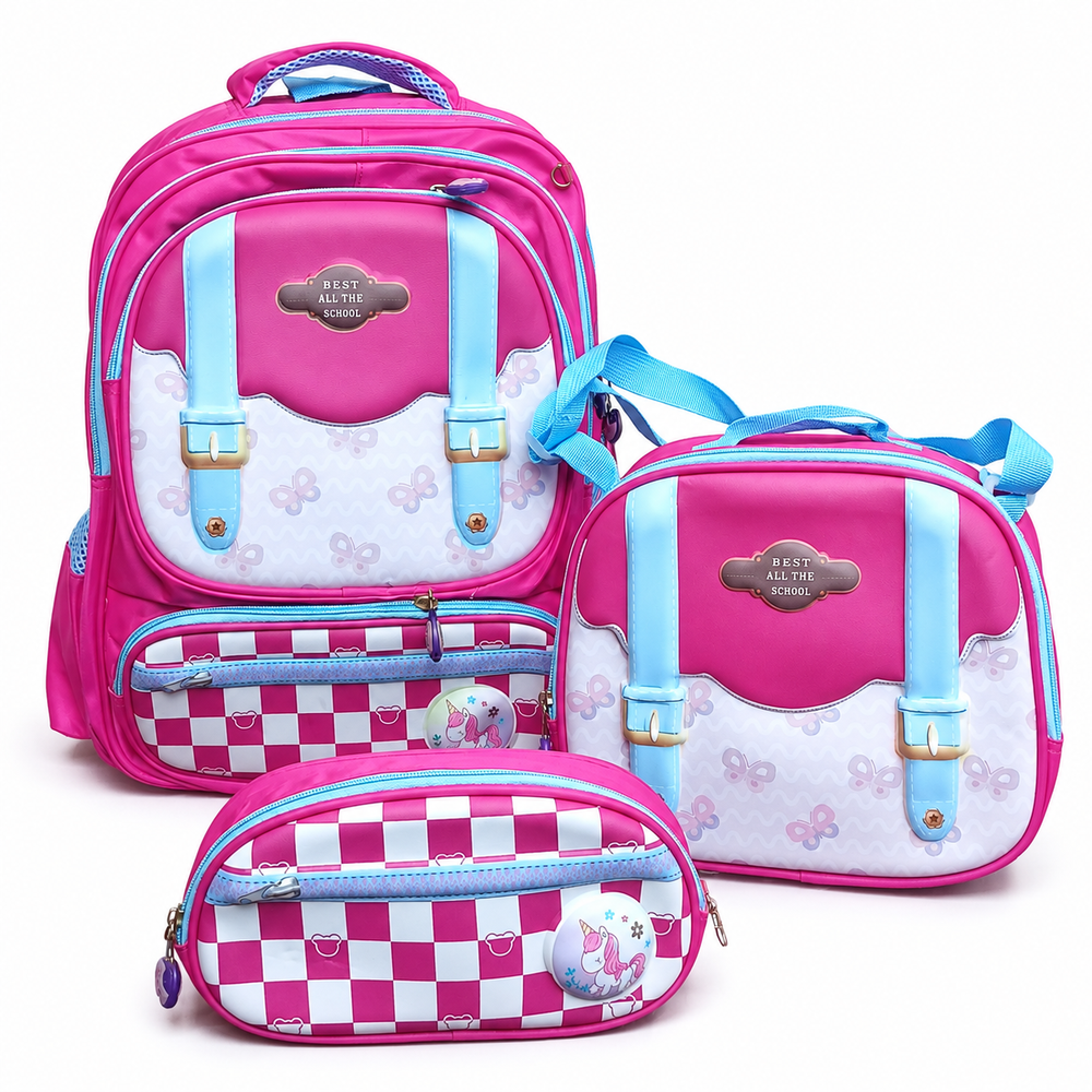 Pink Checker School Bag 3-Piece Set