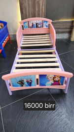 Pink kids character bed with wooden slats