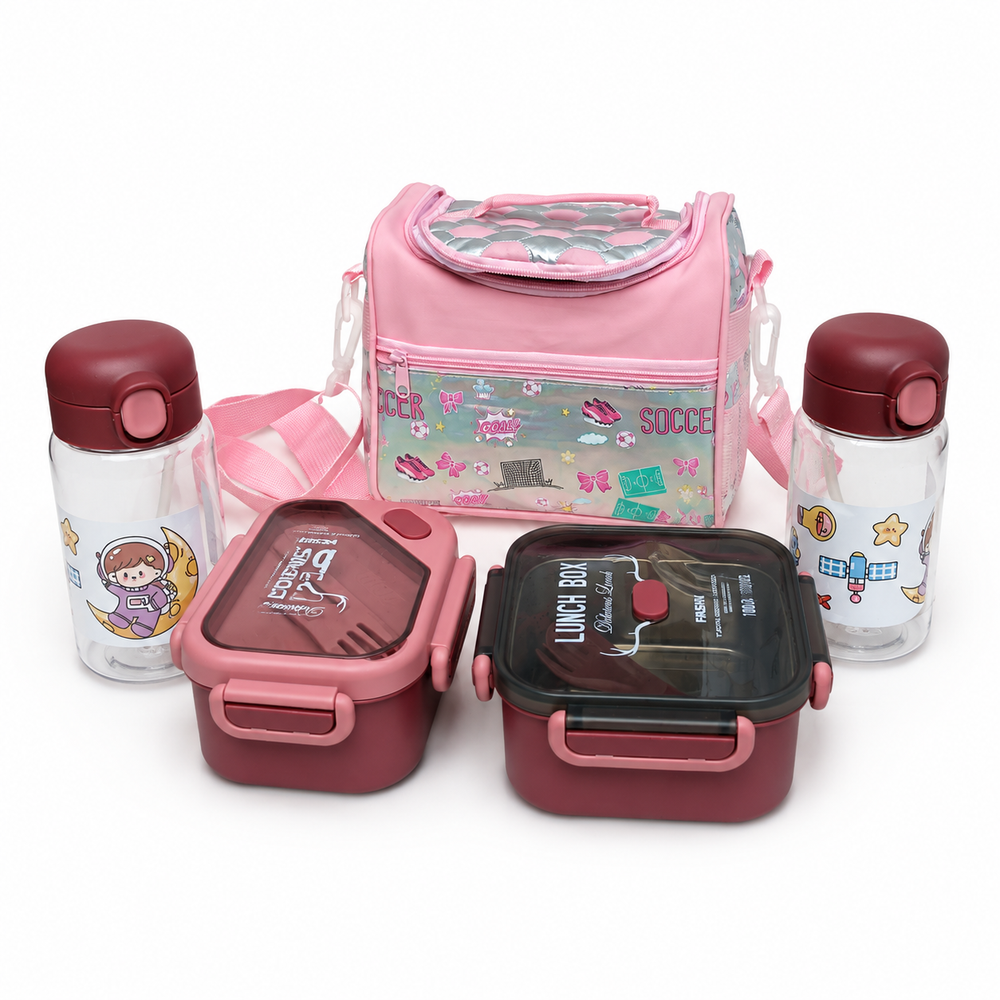 Pink Kids Lunch Set with Bag and Bottles