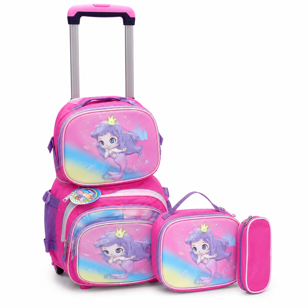 Pink Rolling School Bag 3-Piece Set