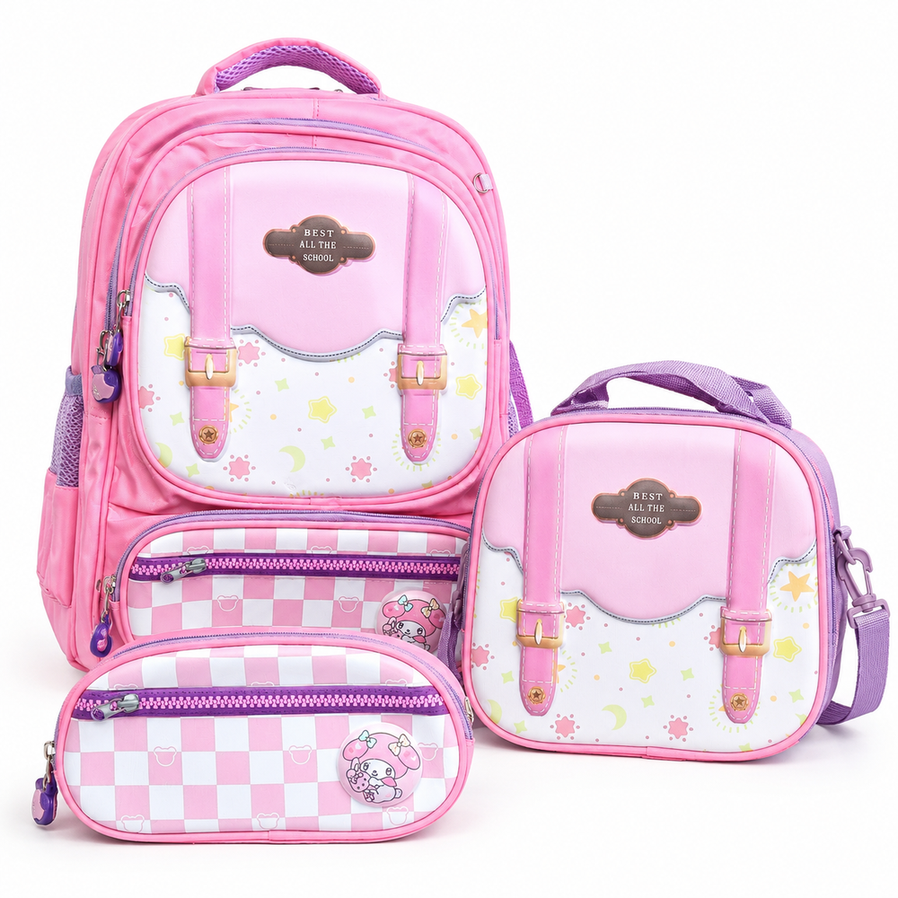 Pink Star School Bag 3-Piece Set