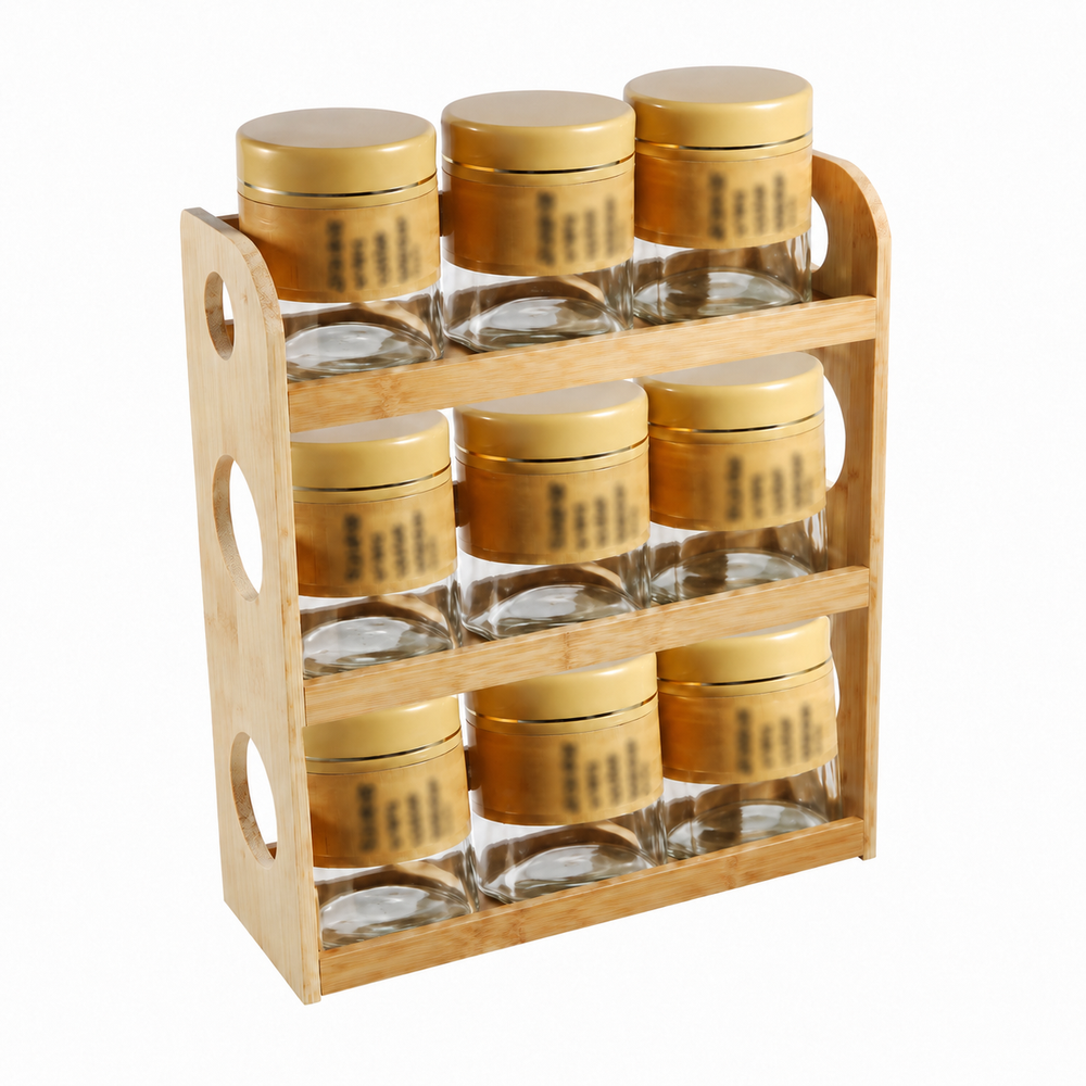 Gold-Tone Nine-Jar Spice Rack Set