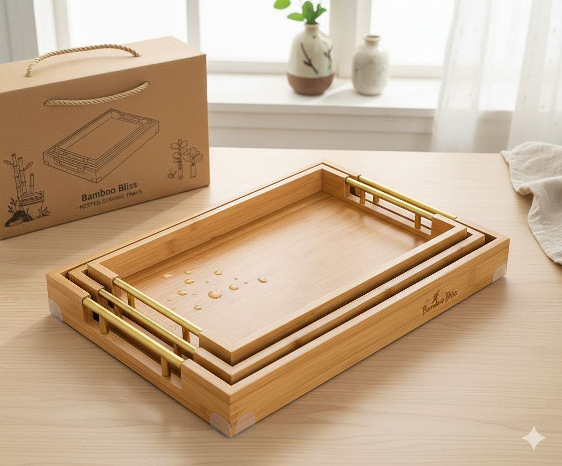 Premium Bamboo Serving Tray Set