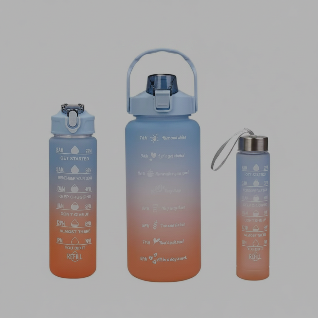 3-piece motivational gradient water bottle set