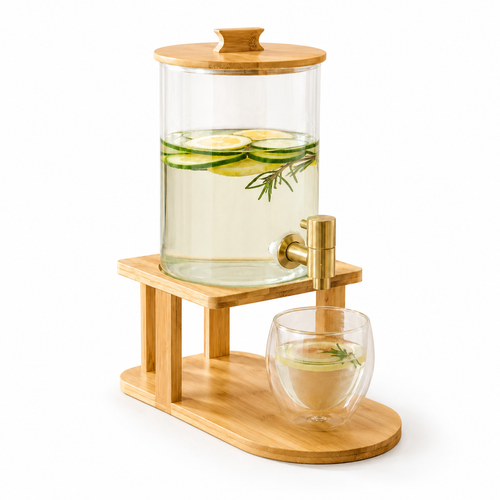3.6L Glass Dispenser Jar With Bamboo Stand premium product image