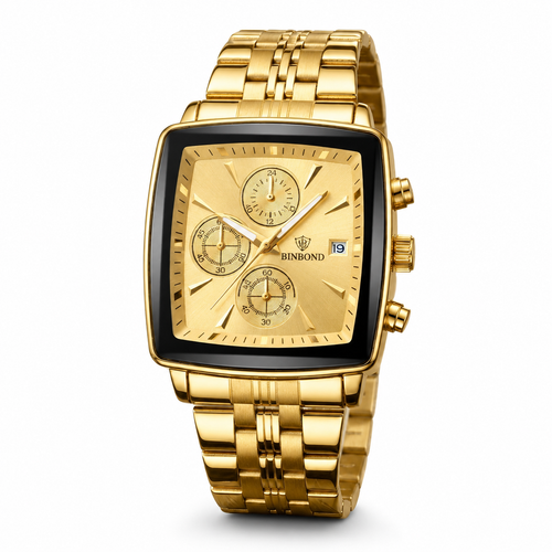 BINBOND Gold Square Chronograph-Style Men’s Watch – #2088 premium product image