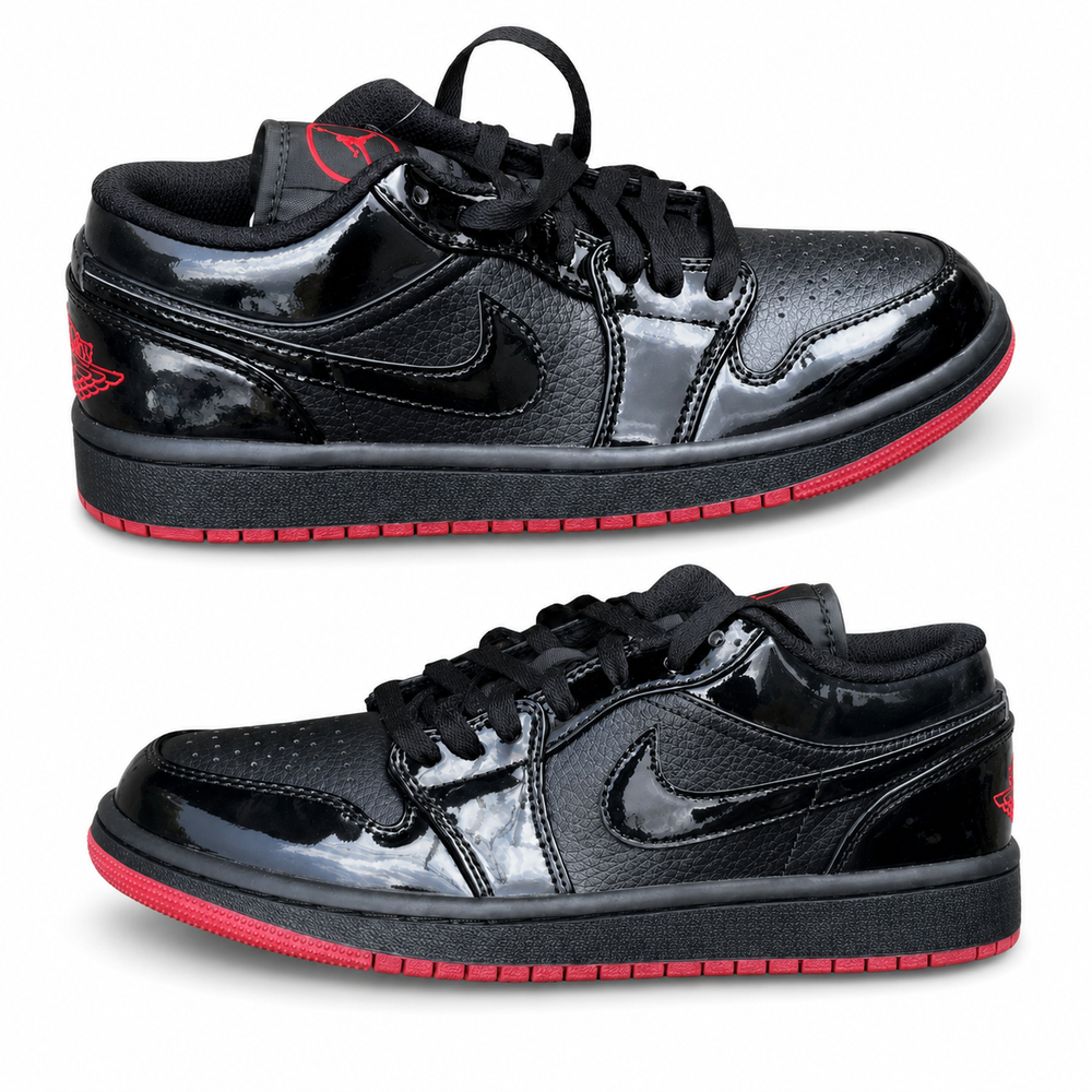 Black and Red Patent Low-Top Sneakers