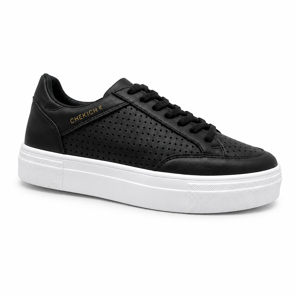 Black Perforated Platform Sneakers