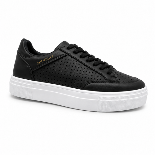 Black Perforated Platform Sneakers premium product image