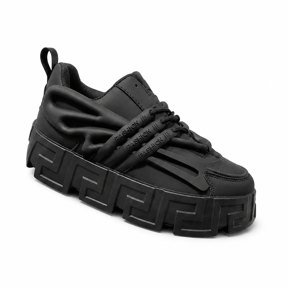 Black Sculpted-Sole Fashion Sneakers