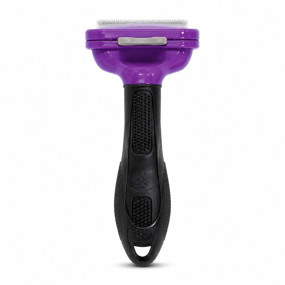 Purple and Black Pet De-Shedding Grooming Tool