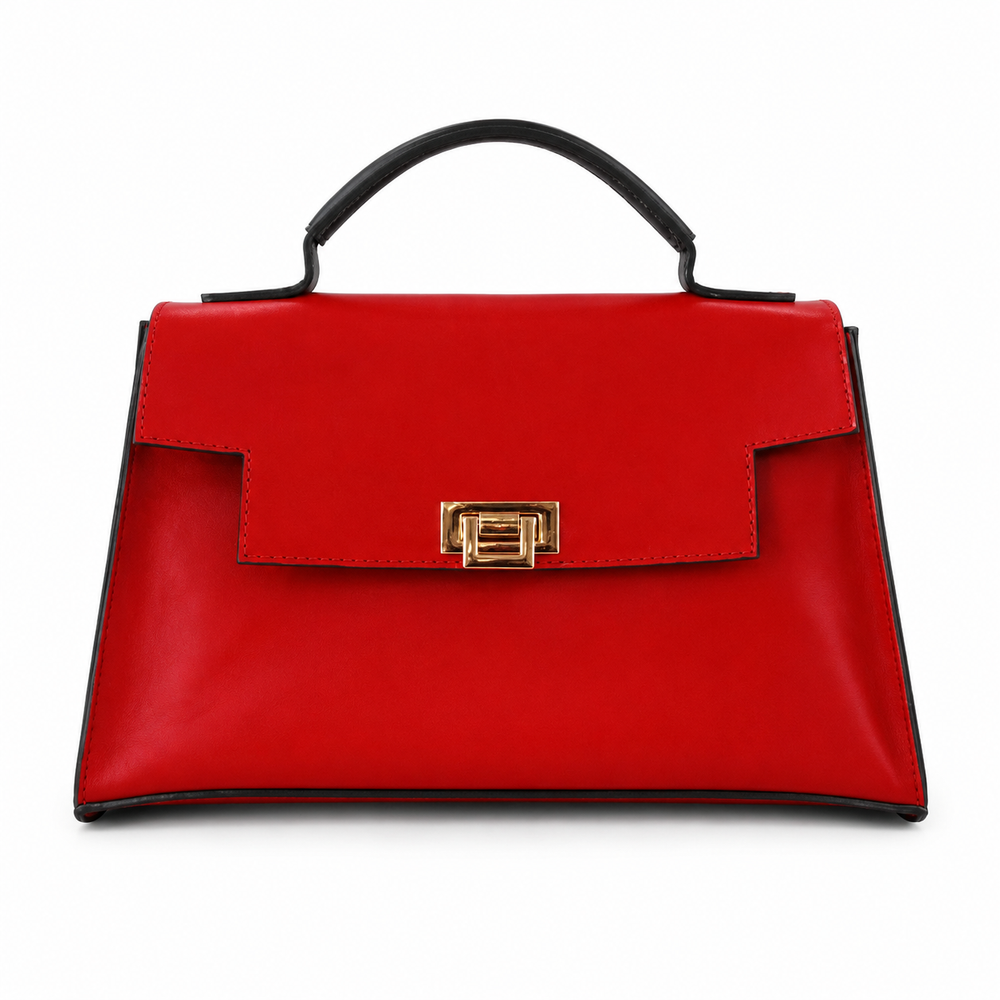Bright Red Structured Top-Handle Handbag
