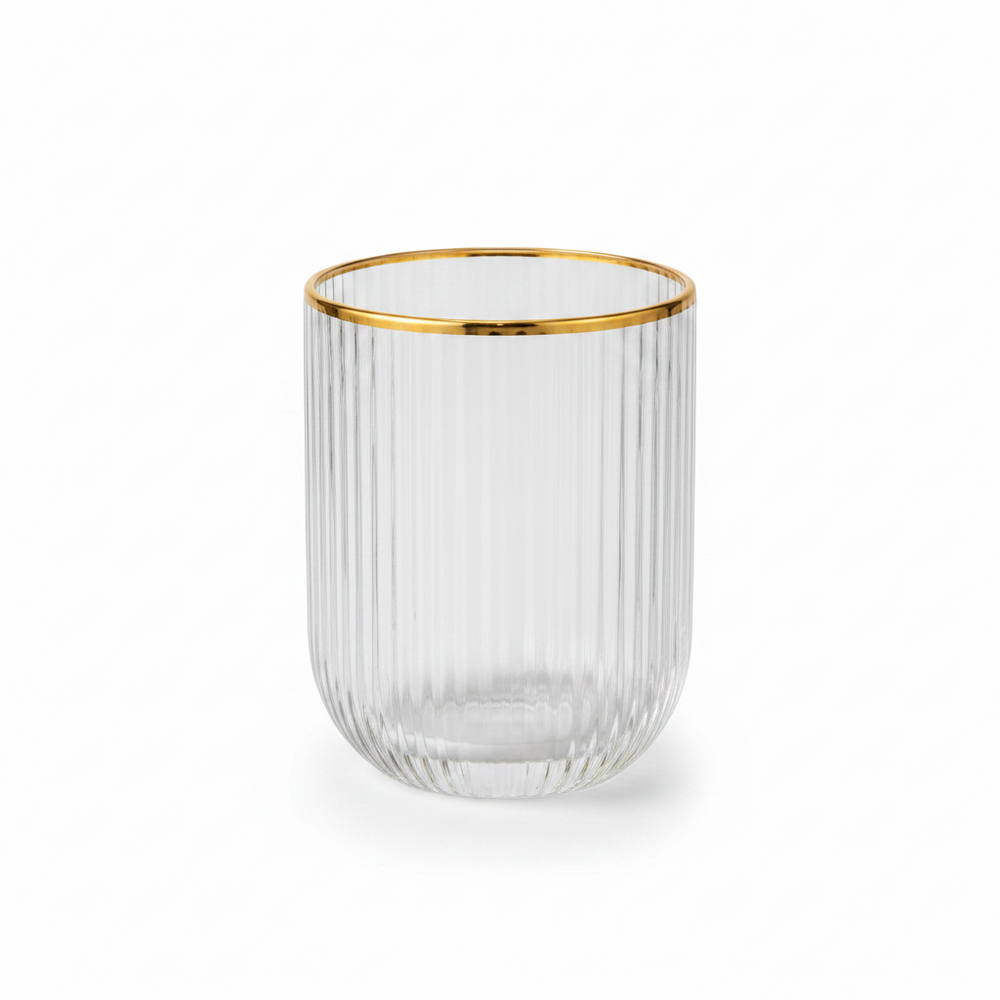 Gold-Rim Clear Ribbed Tumbler Set – 6 Pieces