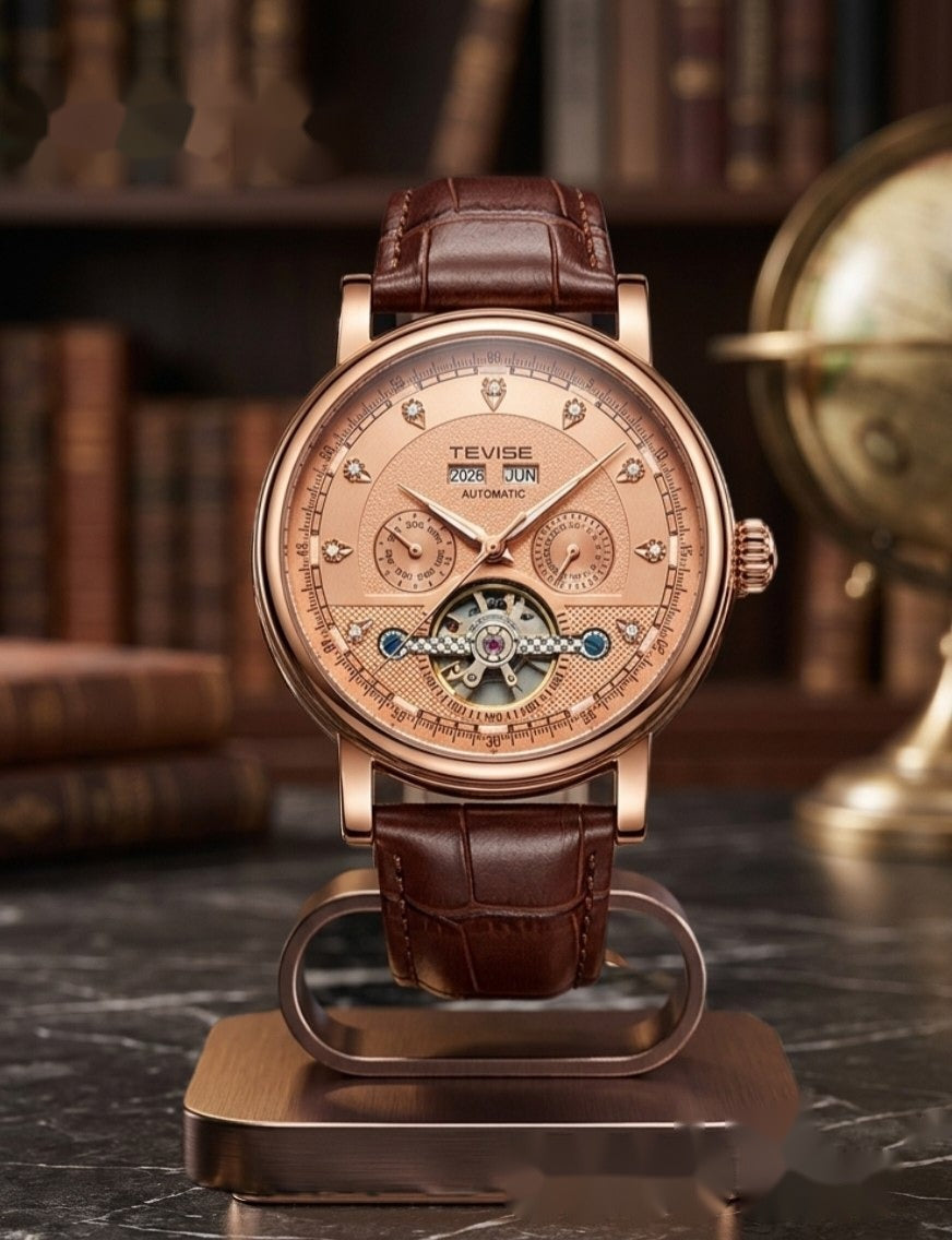 Rose Gold Leather Strap Watch – SKU 2218