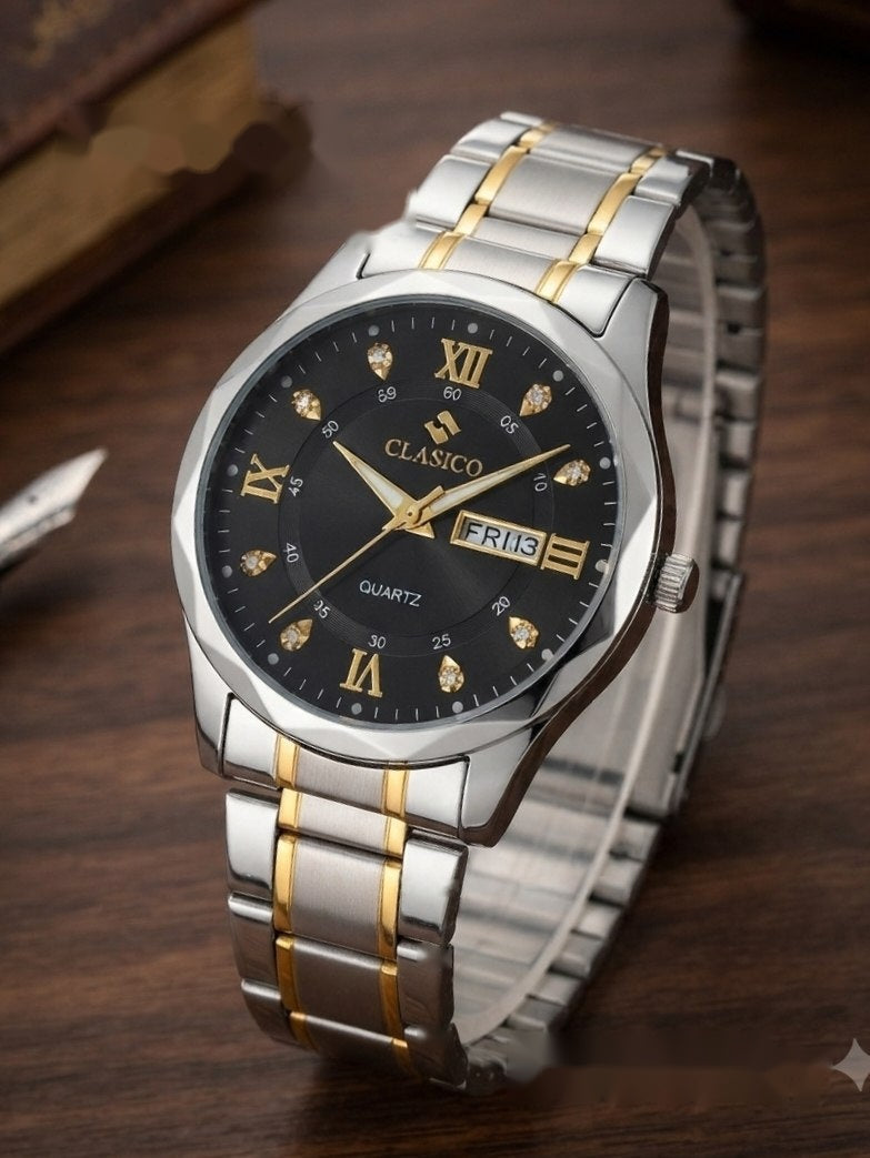 Two-Tone Black Dial Men’s Quartz Watch – #2006